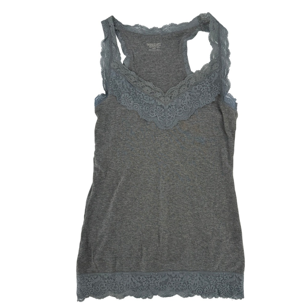Mossimo Supply Co 90's Heather Gray Lace Trim Racerback Tank Top Womens Medium